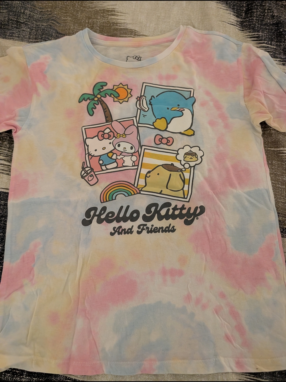 $$ Hello Kitty And Friends Tie-Dye Tee - Pastel Pink Blue Yellow
